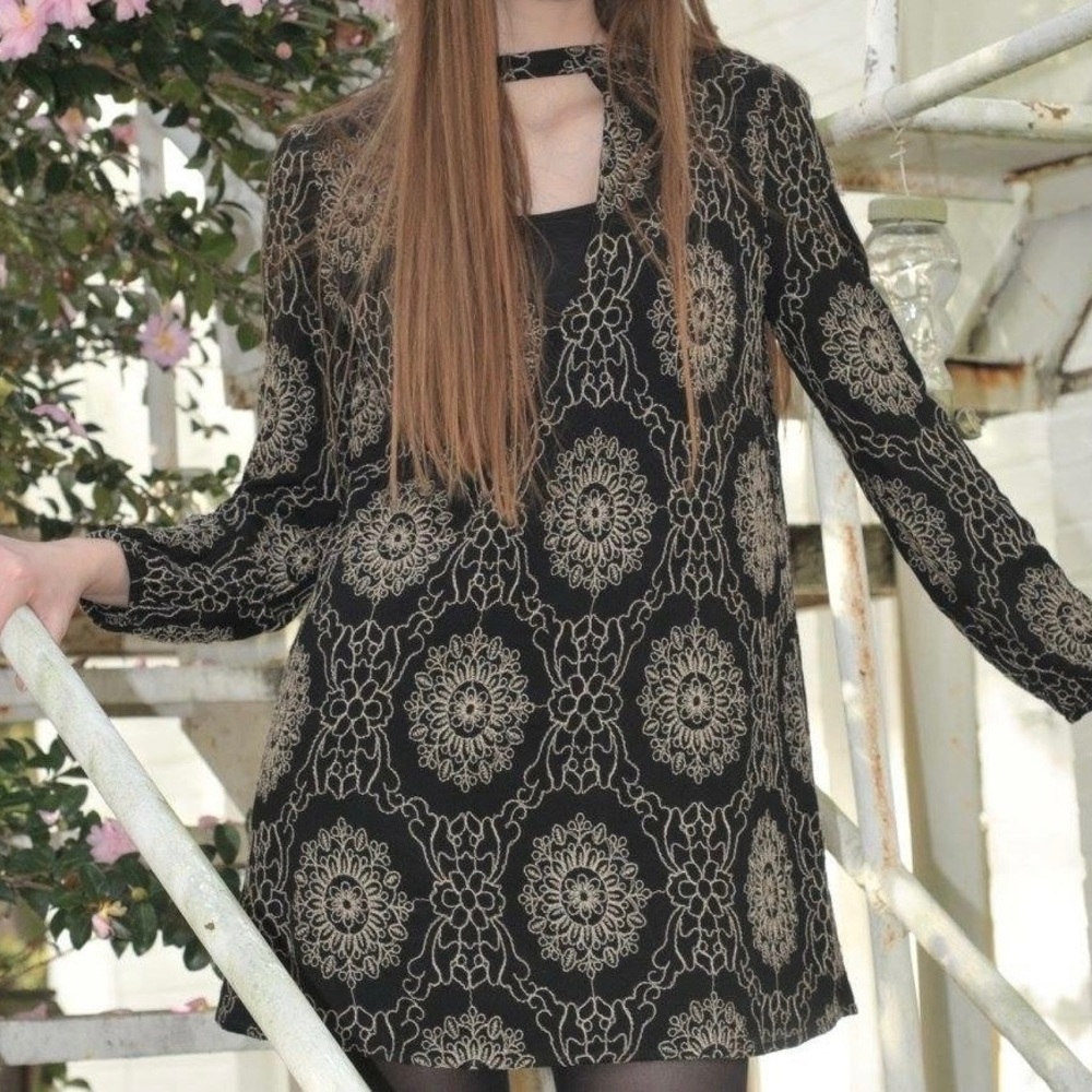 Altar’d State black embroidered long sleeve dress